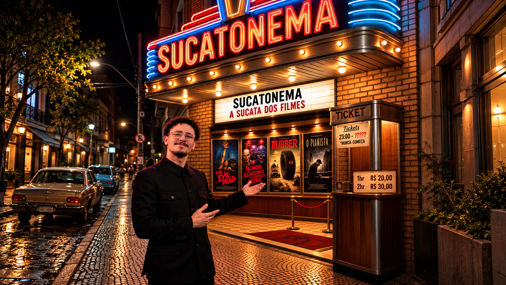 A fachada iluminada do Sucatonema