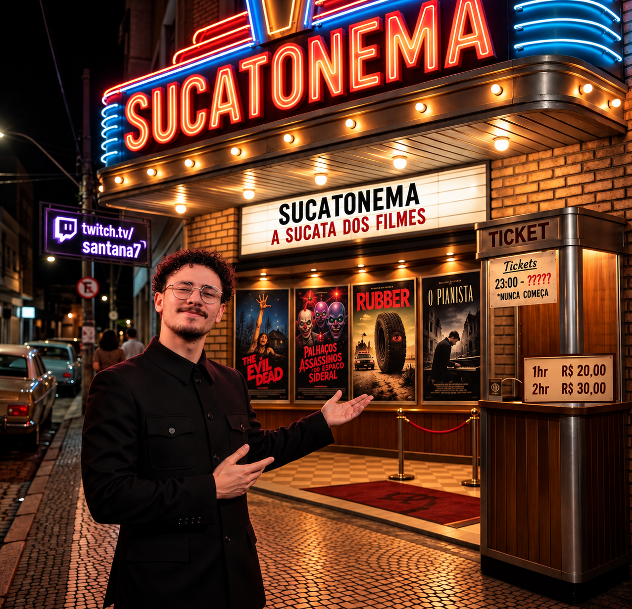 A fachada iluminada do Sucatonema